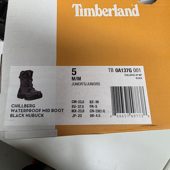 Timberland Winter Black Nubuk  Chillberg Waterproof Mid Boots US5 Juniors - Picture 12 of 12
